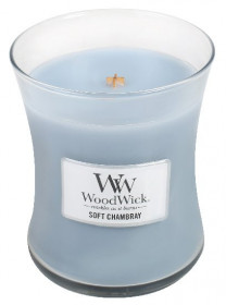 Aromatická svíčka váza, WoodWick Soft Chambray, hoření až 65 hod