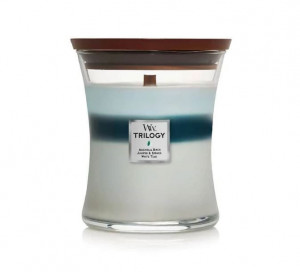 Aromatická svíčka váza, WoodWick Trilogy Icy Woodland, hoření až 65 hod