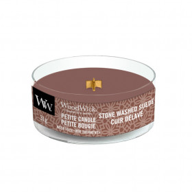 Aromatická svíčka, WoodWick Petite Stone Washed Suede, hoření až 8 hod