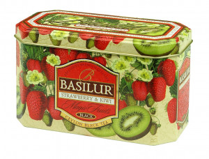 Aromatizovaný černý čaj, Basilur Magic Strawberry and Kiwi, plechová dóza, porcovaný, 20 sáčků