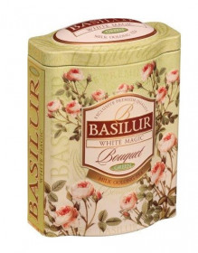 Aromatizovaný zelený čaj, Basilur Bouquet White Magic, plechová dóza, sypaný, 100 g