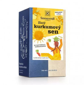 BIO kořeněný čaj se zázvorem, Sonnentor Zlatý kurkumový sen, porcovaný, 18 sáčků