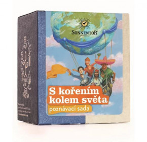 BIO poznávací sada kořenících směsí, Sonnentor S kořením kolem světa, krabička, 10 sáčků, 50 g