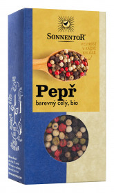 BIO směs koření, Sonnentor Pepř barevný - černý, bílý, růžový a zelený celý, krabička, 50 g