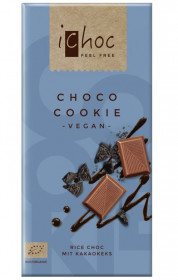 BIO vegan čokoláda s kousky sušenek, iChoc Choco cookie, 80 g