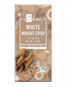 BIO vegan čokoláda s nugátem a lískovými oříšky, iChoc White Nougat Crisp, 80 g