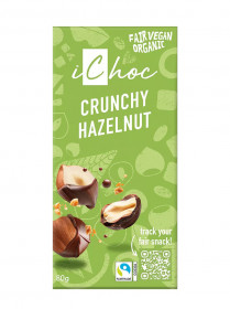 BIO vegan čokoláda s ořechy, iChoc Crunchy hazelnut, 80 g