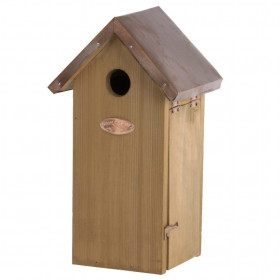 Dřevěná ptačí budka pro sýkoru koňadru, Esschert Design, měděná střecha, přírodní