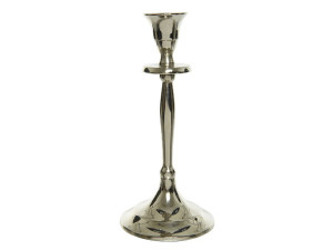 Hliníkový svícen na noze, průměr 9cm, výška 20cm, stříbrná