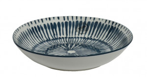 Keramický hluboký talíř, motiv čárky, průměr 20 cm, bílo - modrá