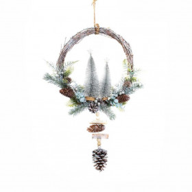 Kruh z proutí, stromky-šišky, průměr 34cm, 76cm, zelená