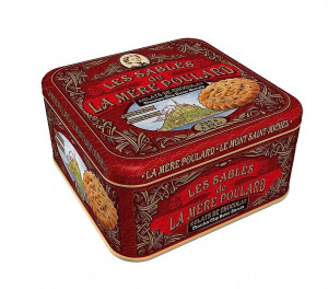 Máslové sušenky s kousky čokolády, La Mére Poulard Chocolate chip butter, plechová krabička, 250 g