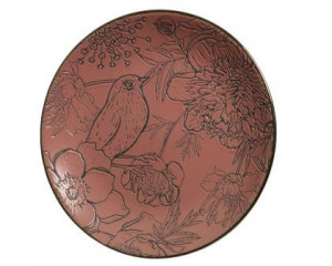 Mělký talíř, motiv pták s květy, průměr 27 cm, cihlový