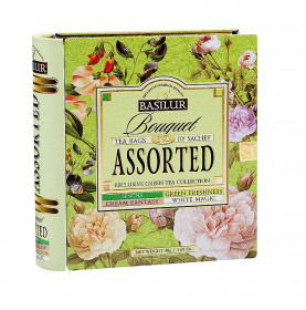 Mix zelených čajů, Basilur Book Bouquet Assorted, plechová dóza, porcovaný, 32 sáčků