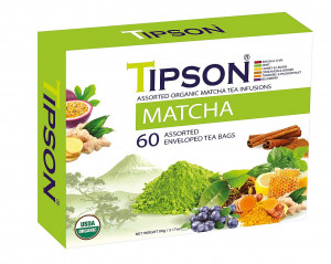 Mix zelených čajů, Tipson Bio Matcha kazeta, porcovaný s přebalem, 60 sáčků