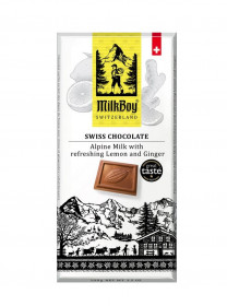 Mléčná čokoláda, Milkboy Switzerland Milk Chocolate with Lemon and Ginger, 100 g