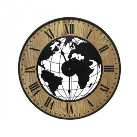 Nástěnné hodiny, motiv mapa, průměr 50 cm, hnědo - černé