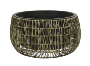 Plastová žardina v proutěném obalu, KATE, průměr 48 cm, tmavě hnědý