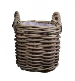 Proutěný koš s uchy a igelitovou vložkou, průměr 50 cm, hnědý