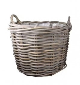 Proutěný koš s uchy a igelitovou vložkou, průměr 75 cm, hnědo-šedý