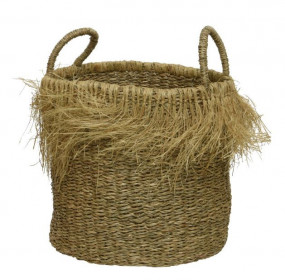 Proutěný obal na květináč s uchy a třásněmi, rozměr 24 x 24 cm, přírodní