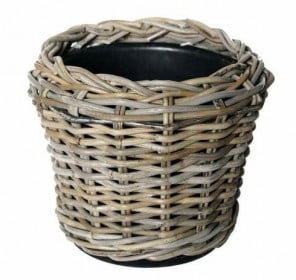 Ratanový obal na květináč s plastovou vložkou, průměr 32 cm, šedý