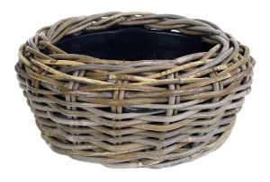 Ratanový obal s květináčem, průměr 32 cm, kulatý, šedo - hnědý