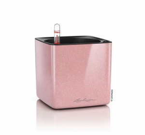 Samozavlažovací stolní květináč Lechuza CUBE Glossy 14, komplet set, světle růžový