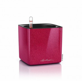 Samozavlažovací stolní květináč Lechuza CUBE Glossy 14, komplet set, třešňový