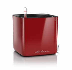 Samozavlažovací stolní květináč Lechuza CUBE Glossy 17, komplet set, červený