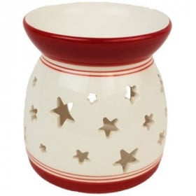 Vánoční aromalampa, motiv hvězdy, keramická, bílo - červená