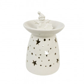 Vánoční aromalampa sněhulák a hvězdy, porcelánová, bílá