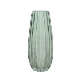 Vroubkovaná váza, skleněná, výška 35 cm, zelená