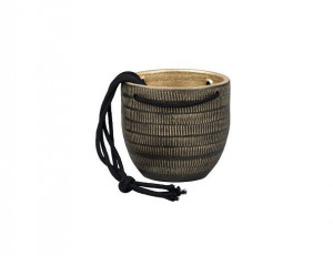 Závěsný keramický obal na květináč LE HAVRE, dekor čárky, průměr 14 cm, černo - zlatý