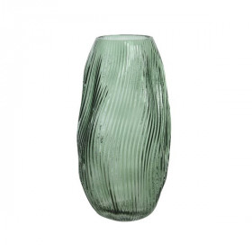 Žebrovaná váza, skleněná, výška 33 cm, zelená