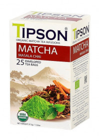 Zelený čaj, Tipson Bio Matcha Masala Chai, porcovaný, 25 sáčků