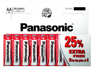 Zinkouhlíková baterie Panasonic AA, balení 8 + 2 ks zdarma